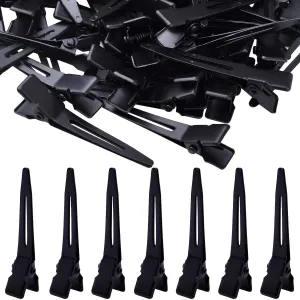 100pcs Black Single Prong Curl Clips Sectioning Clips Metal Alligator Hair Pins Styling Clips for Women Men Hair Extensions Salon Haircut, 4.5 cm x 0.8 cm