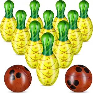 12 Pcs Bowling Set, 10 Soft Pins and 2 Cocout Balls for Kids Toddlers Tropical Hawaiian Luau Summer Birthday Party Games Indoor Outdoor Activities