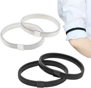 2 Pairs Sleeve Garters for Women Men Adjustable Elastic Arm Bands for Shirts Long Sleeve Holders Anti-Slip Armband, Black Silver