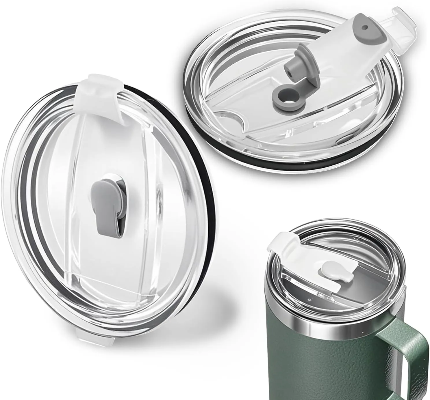 2 Pcs Replacement Lid Compatible with Stanley Camp Mug 24 oz, Spill Proof Mug Cup Lids with Sealing Silicone Ring, BPA-Free, Dishwasher Safe for Drinking Cup Cover, Clear