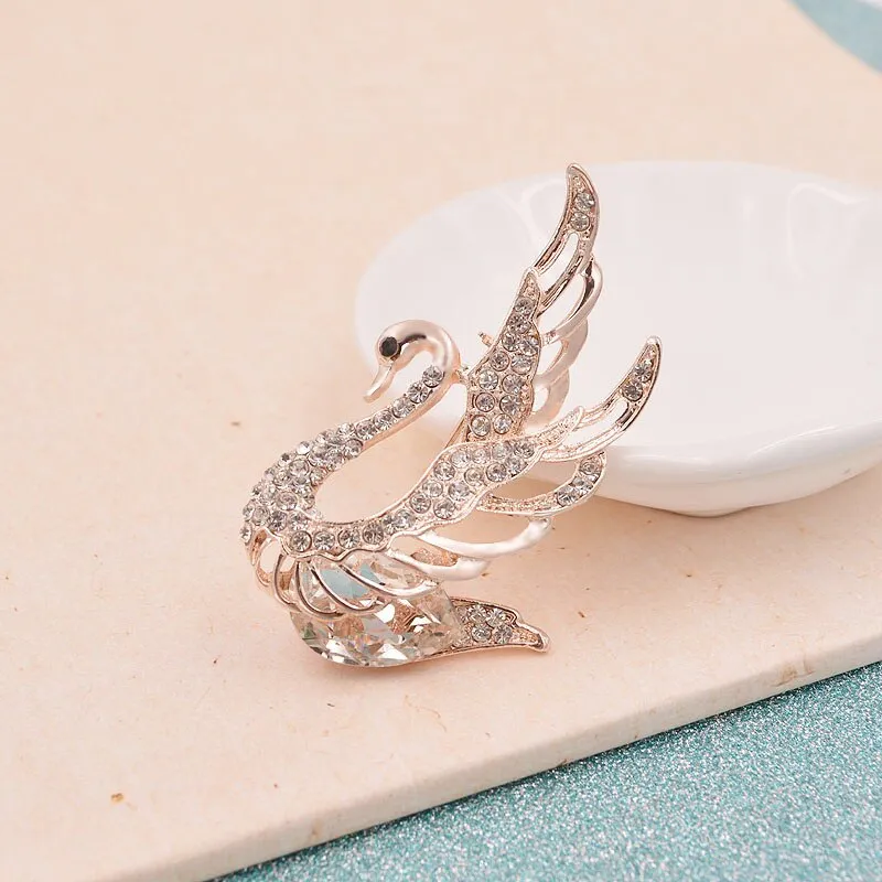 3 Colors Choose Rhinestone and Crystal Swan Brooches for Women