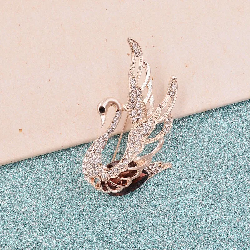 3 Colors Choose Rhinestone and Crystal Swan Brooches for Women