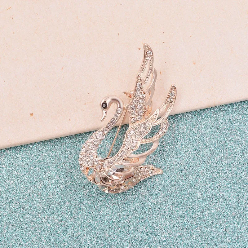 3 Colors Choose Rhinestone and Crystal Swan Brooches for Women