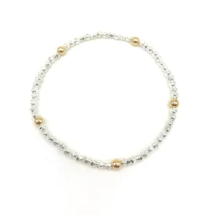 4 mm 14 Kt Gold Filled and Hammered Silver Ball Bracelet