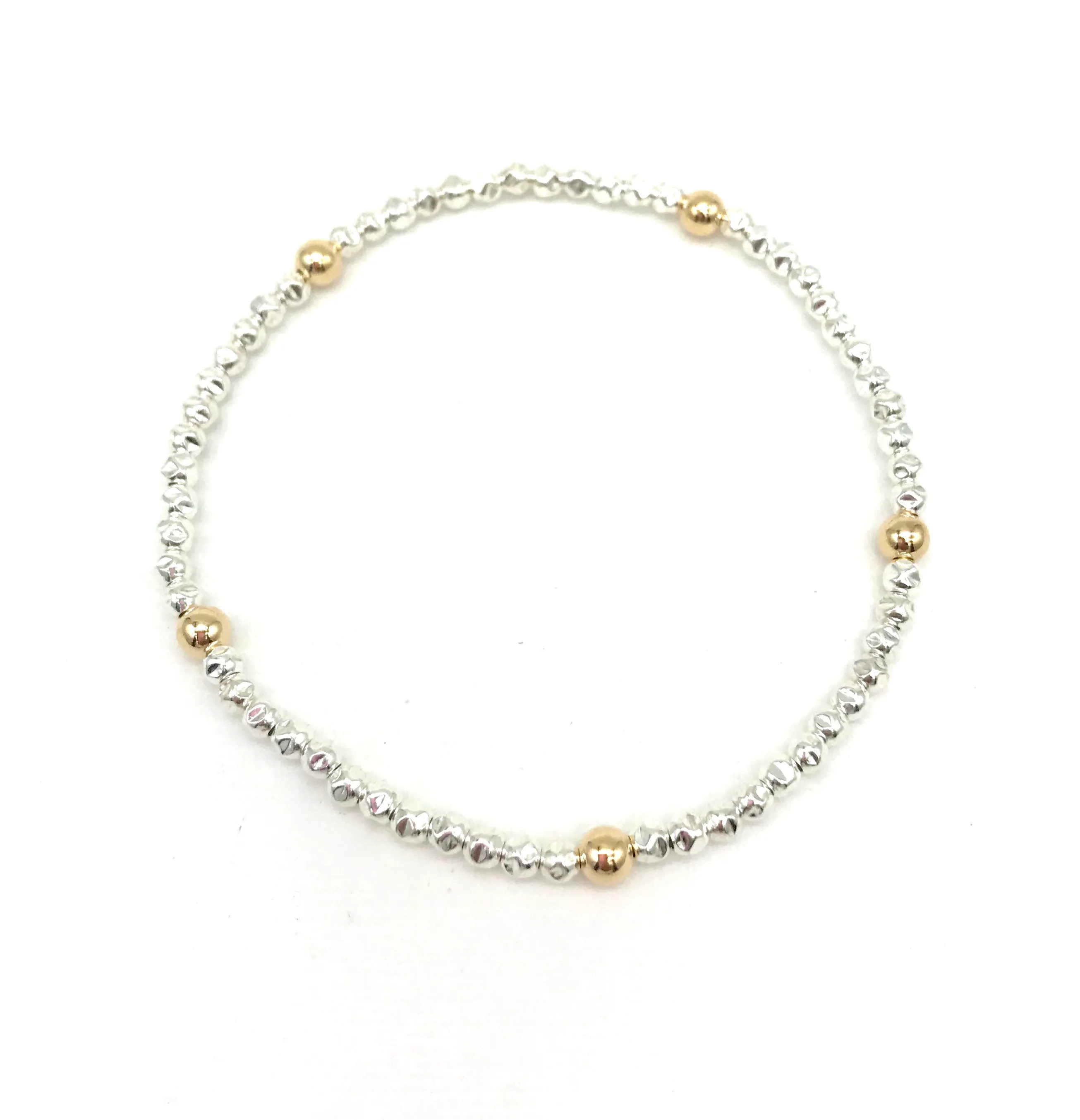 4 mm 14 Kt Gold Filled and Hammered Silver Ball Bracelet