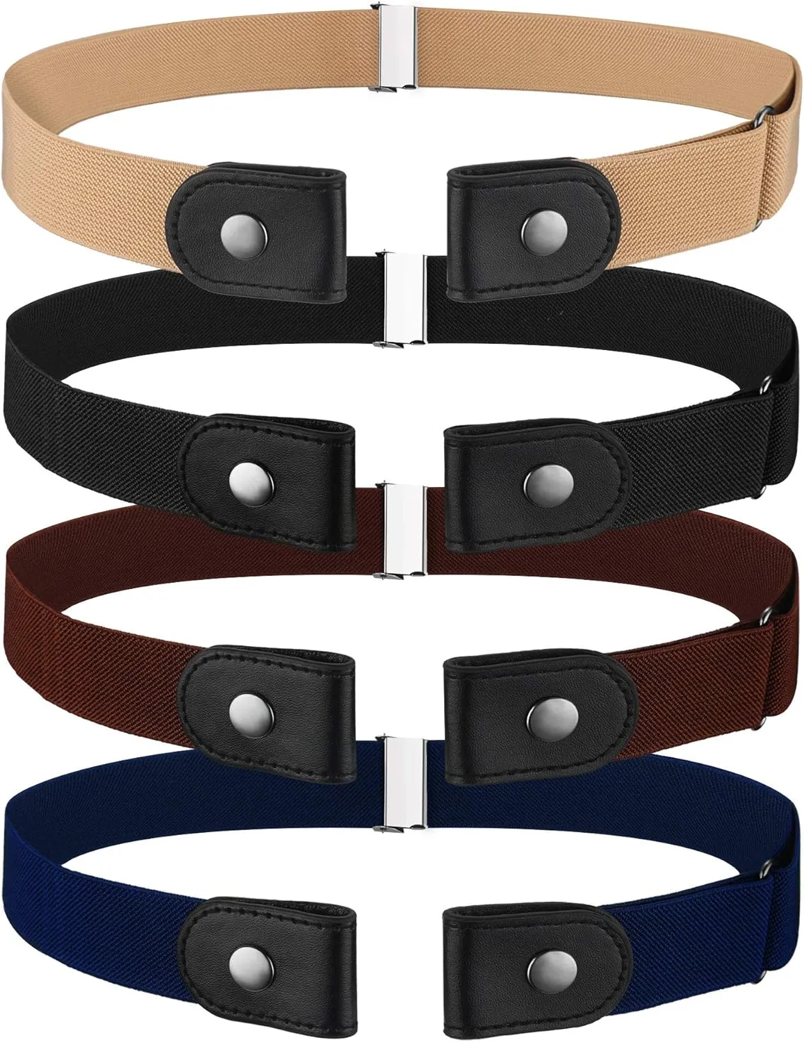 4 Pieces No Buckle Stretch Belt for Women Men Adjustable Unisex Invisible Elastic Belt for Jeans Pants Skirts