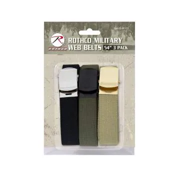 54 Inch Military Web Belts in 3 Pack