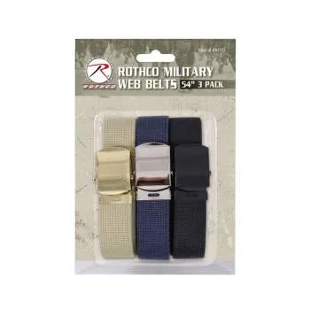 54 Inch Military Web Belts in 3 Pack
