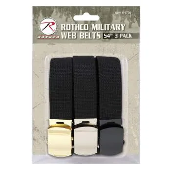 54 Inch Military Web Belts in 3 Pack