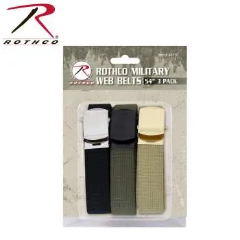 54 Inch Military Web Belts in 3 Pack
