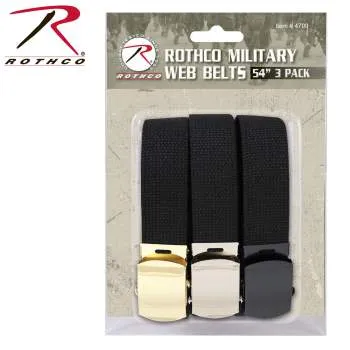 54 Inch Military Web Belts in 3 Pack