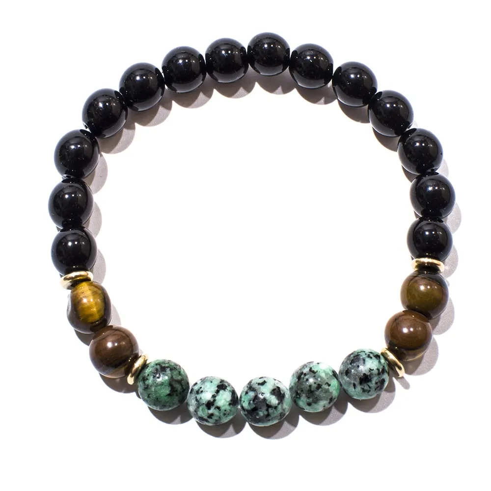 8mm African Turquoise Black Onyx Tiger Eye Beaded 108 Mala Prayer Necklace