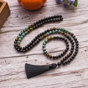 8mm African Turquoise Black Onyx Tiger Eye Beaded 108 Mala Prayer Necklace