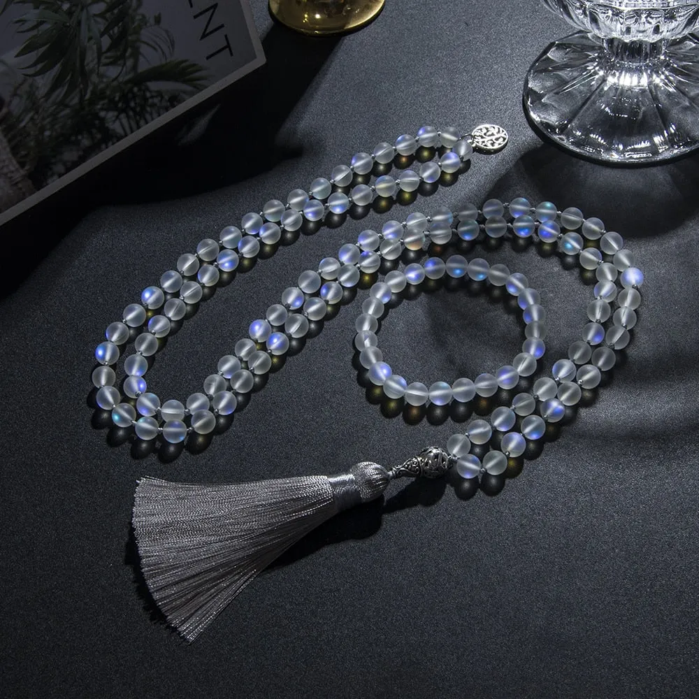 8mm Austrian Crystal Beaded Knotted 108 Mala Set Meditation Yoga Prayer Necklace Jewelry