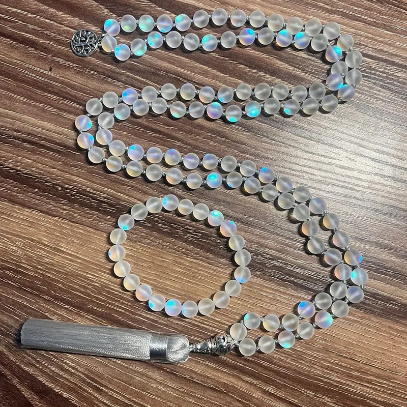 8mm Austrian Crystal Beaded Knotted 108 Mala Set Meditation Yoga Prayer Necklace Jewelry