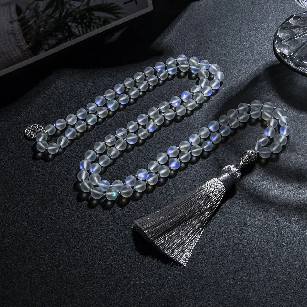 8mm Austrian Crystal Beaded Knotted 108 Mala Set Meditation Yoga Prayer Necklace Jewelry