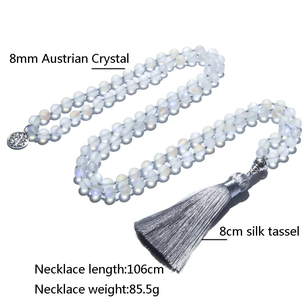 8mm Austrian Crystal Beaded Knotted 108 Mala Set Meditation Yoga Prayer Necklace Jewelry