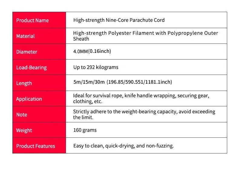 9 Cores 550 Paracord Cord 5 15 30 M Dia.4mm For Outdoor Camping Survival Lanyard Parachute Rope Hiking Tent Accessories