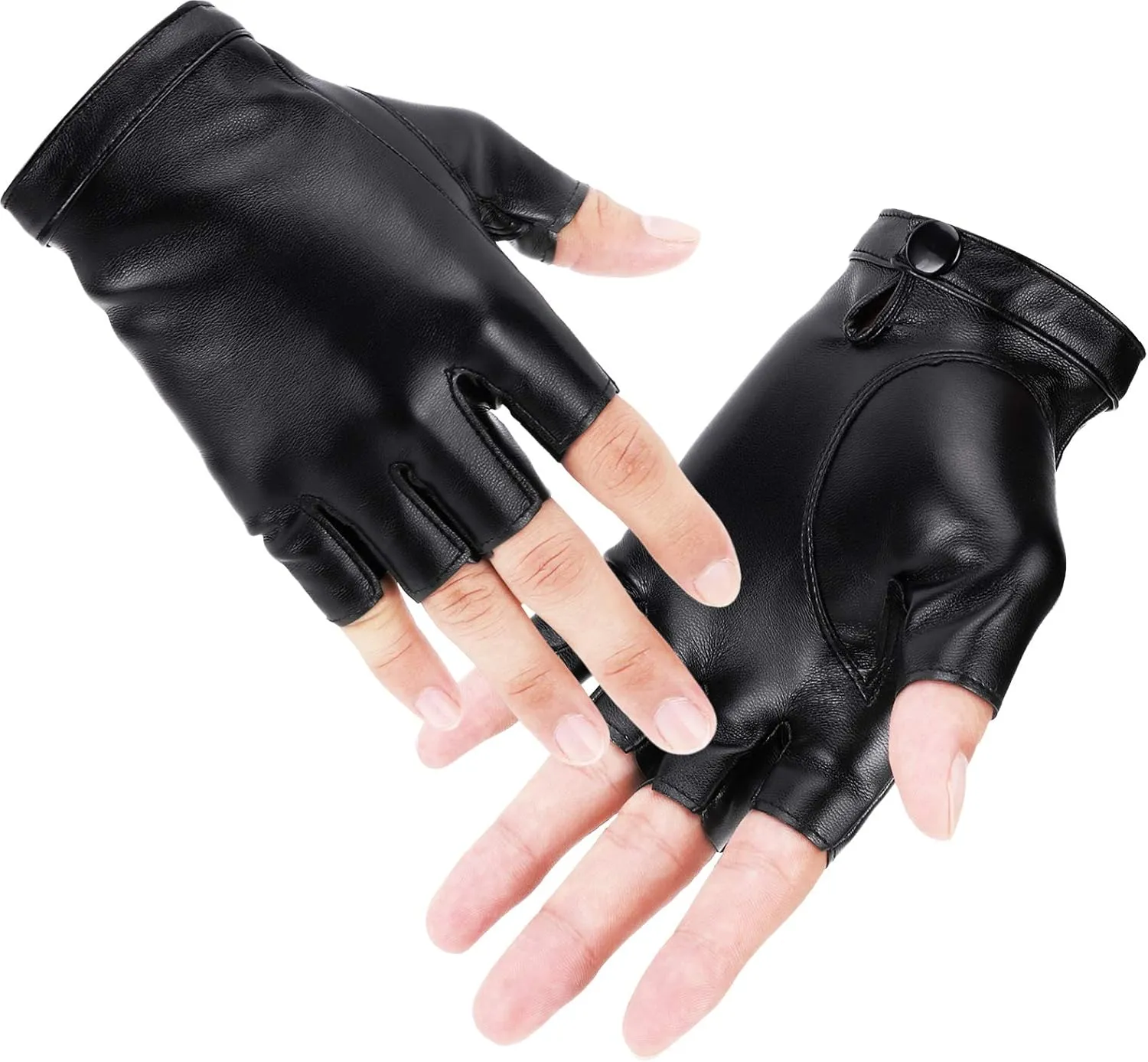 Accmor Fingerless PU Faux Leather Gloves, Driving Gloves Outdoor Sports Cosplay Costume Half Finger Glove for Women Men Teens