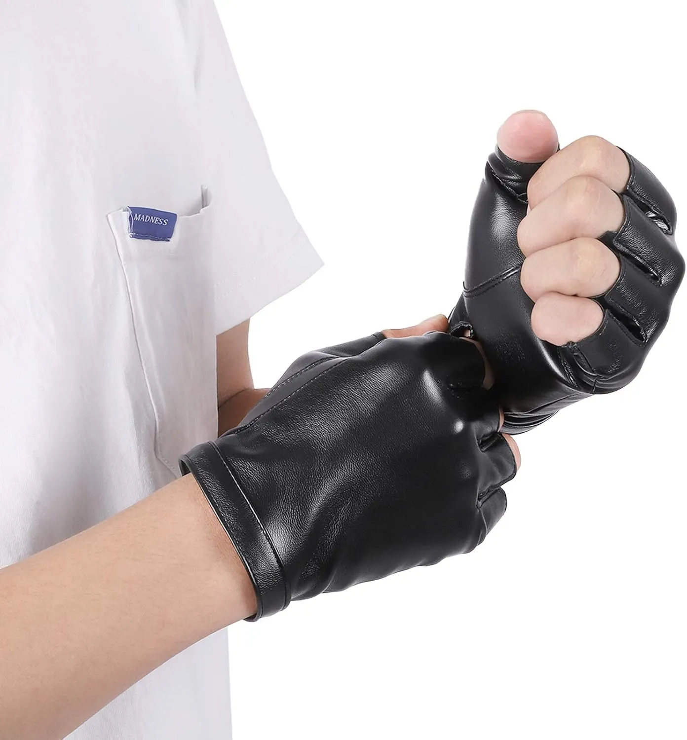 Accmor Fingerless PU Faux Leather Gloves, Driving Gloves Outdoor Sports Cosplay Costume Half Finger Glove for Women Men Teens