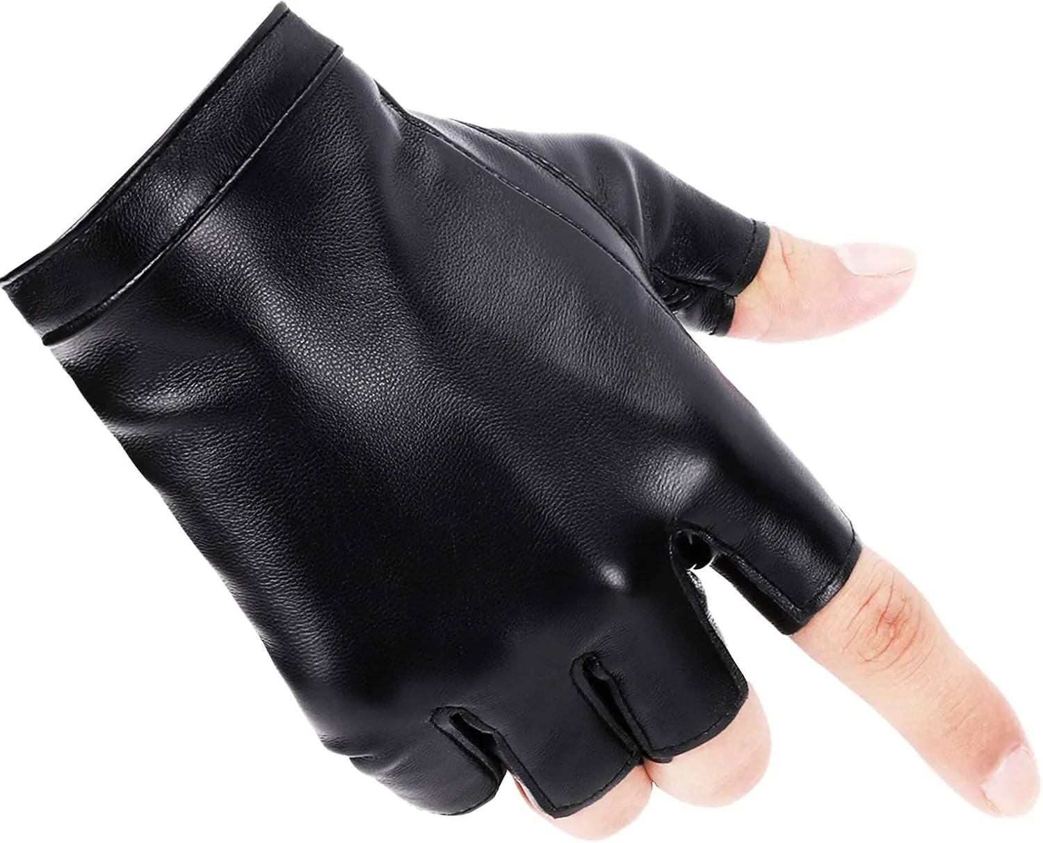 Accmor Fingerless PU Faux Leather Gloves, Driving Gloves Outdoor Sports Cosplay Costume Half Finger Glove for Women Men Teens