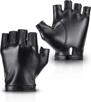Accmor Fingerless PU Faux Leather Gloves, Driving Gloves Outdoor Sports Cosplay Costume Half Finger Glove for Women Men Teens