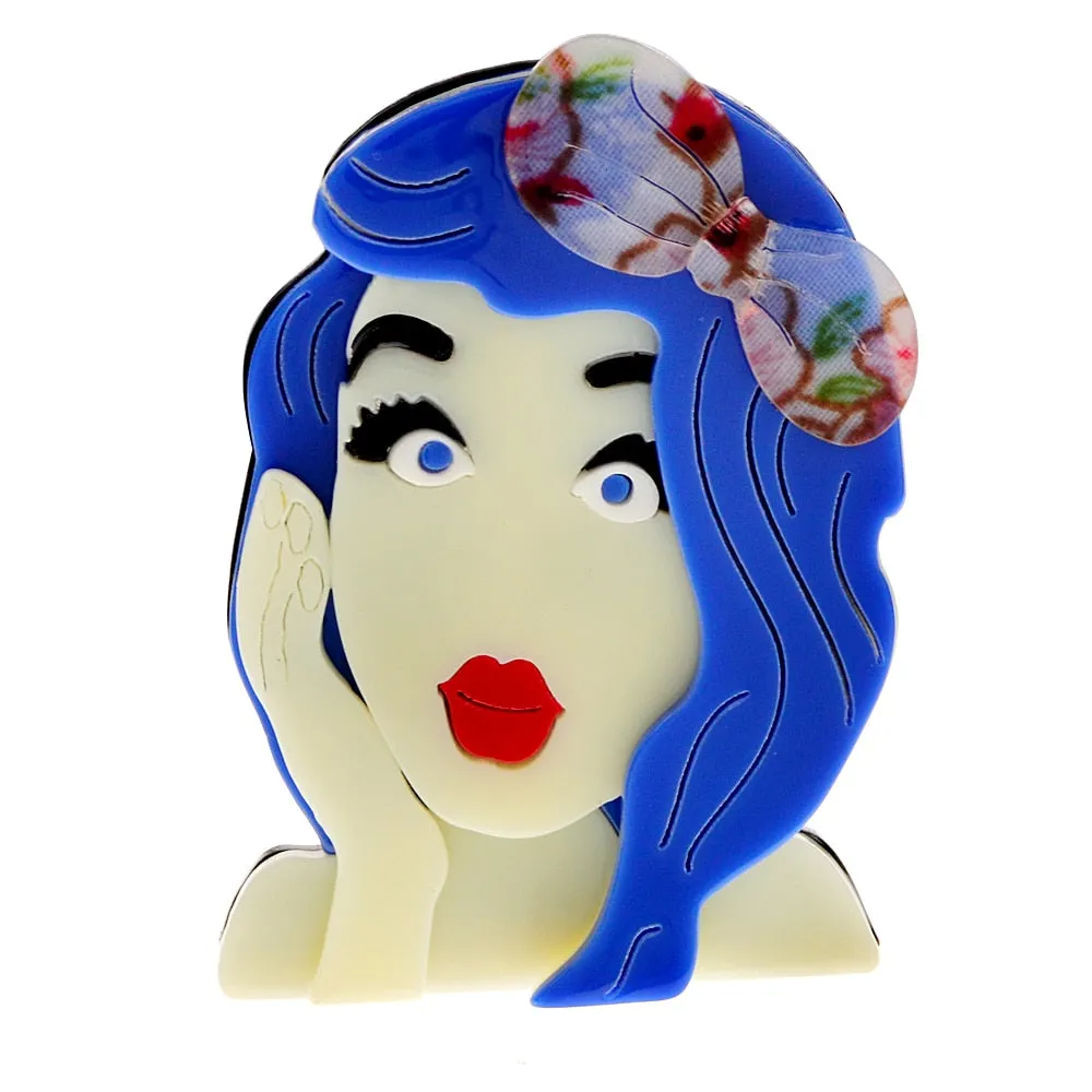 Acrylic Blue Hair Girl Brooch Pin Fashion New Beautiful Acetate Fiber Jewelry