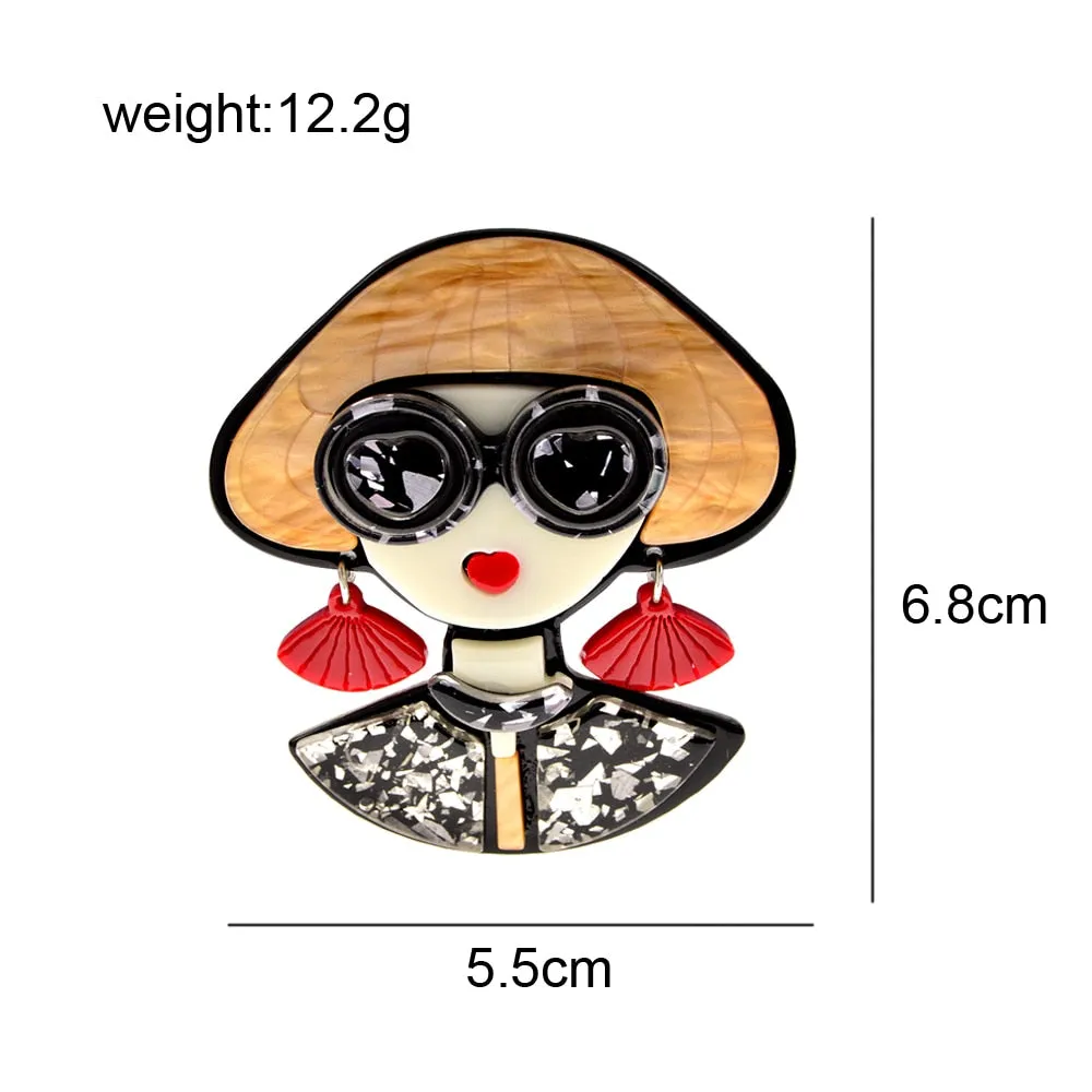 Acrylic Wear Glasses Modern Girl Brooch Pins For Women