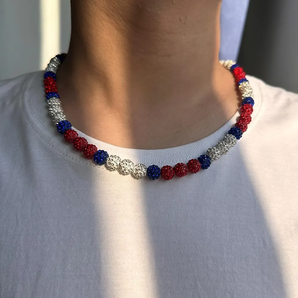 Baseball Necklace 16in/19in/22in Glitter Rhinestone Clay Beaded Necklace for Men Cool Gifts for Baseball Players Lovers
