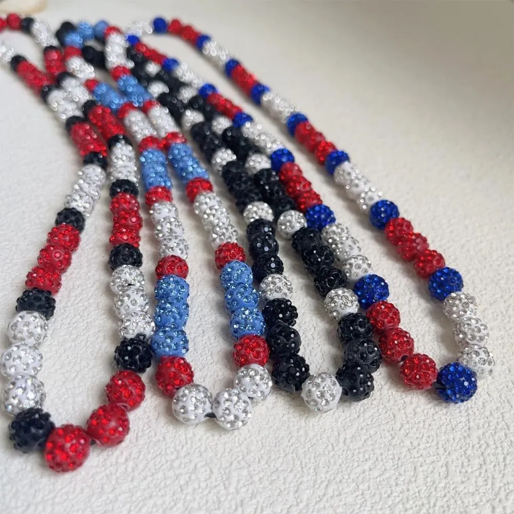 Baseball Necklace 16in/19in/22in Glitter Rhinestone Clay Beaded Necklace for Men Cool Gifts for Baseball Players Lovers