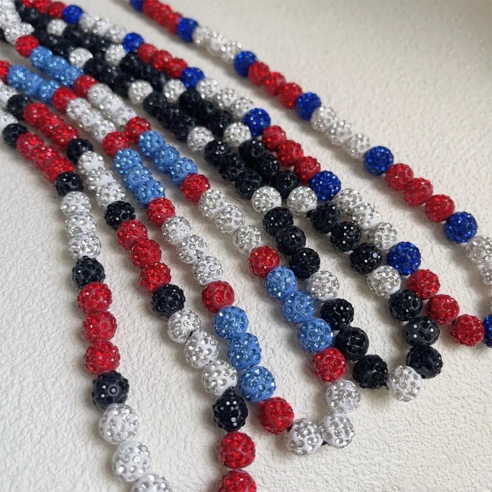 Baseball Necklace 16in/19in/22in Glitter Rhinestone Clay Beaded Necklace for Men Cool Gifts for Baseball Players Lovers