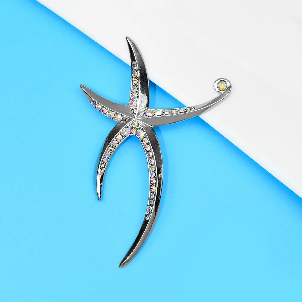 Beautiful Large Starfish Brooches For Women Rhinestone