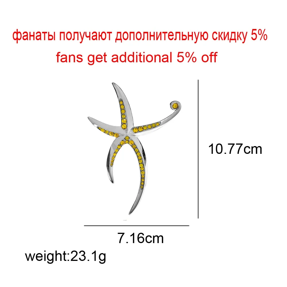 Beautiful Large Starfish Brooches For Women Rhinestone