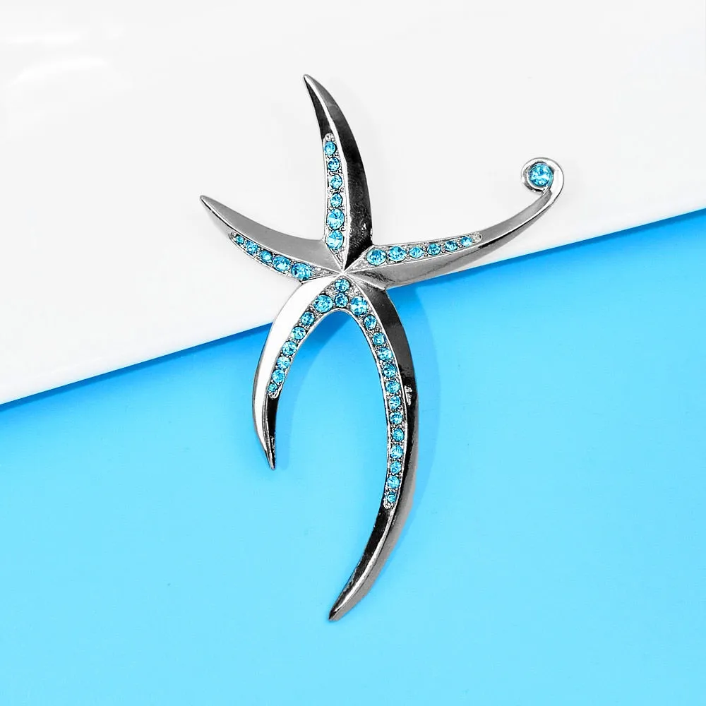 Beautiful Large Starfish Brooches For Women Rhinestone