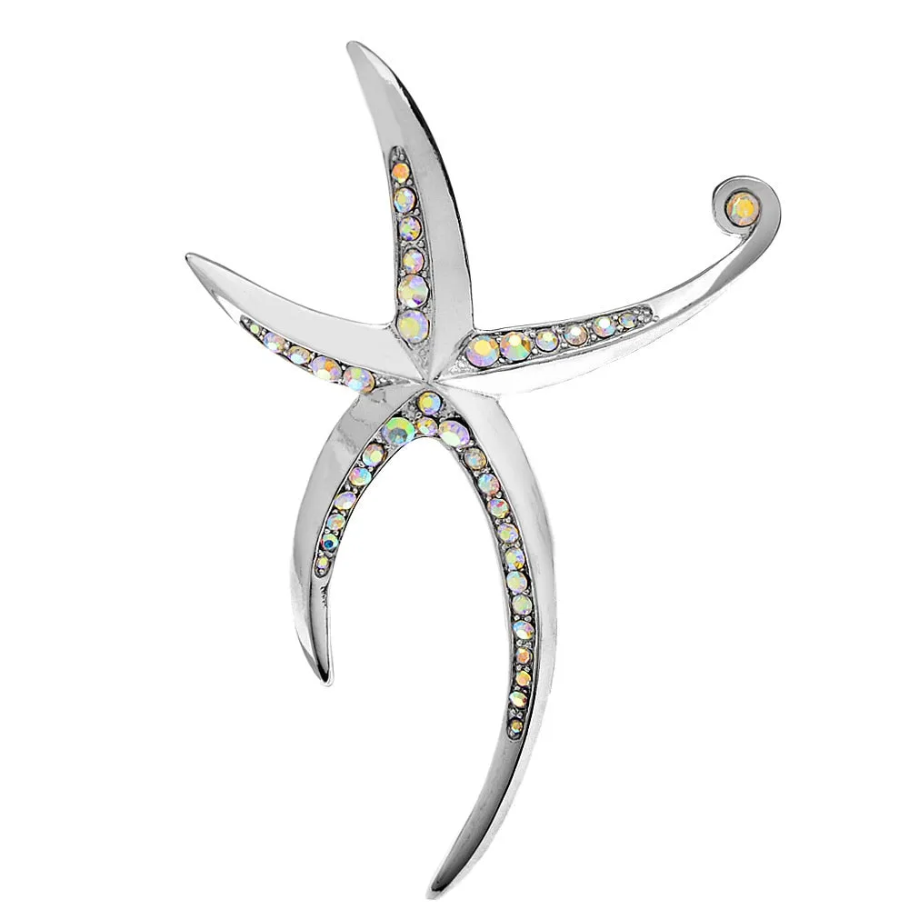 Beautiful Large Starfish Brooches For Women Rhinestone