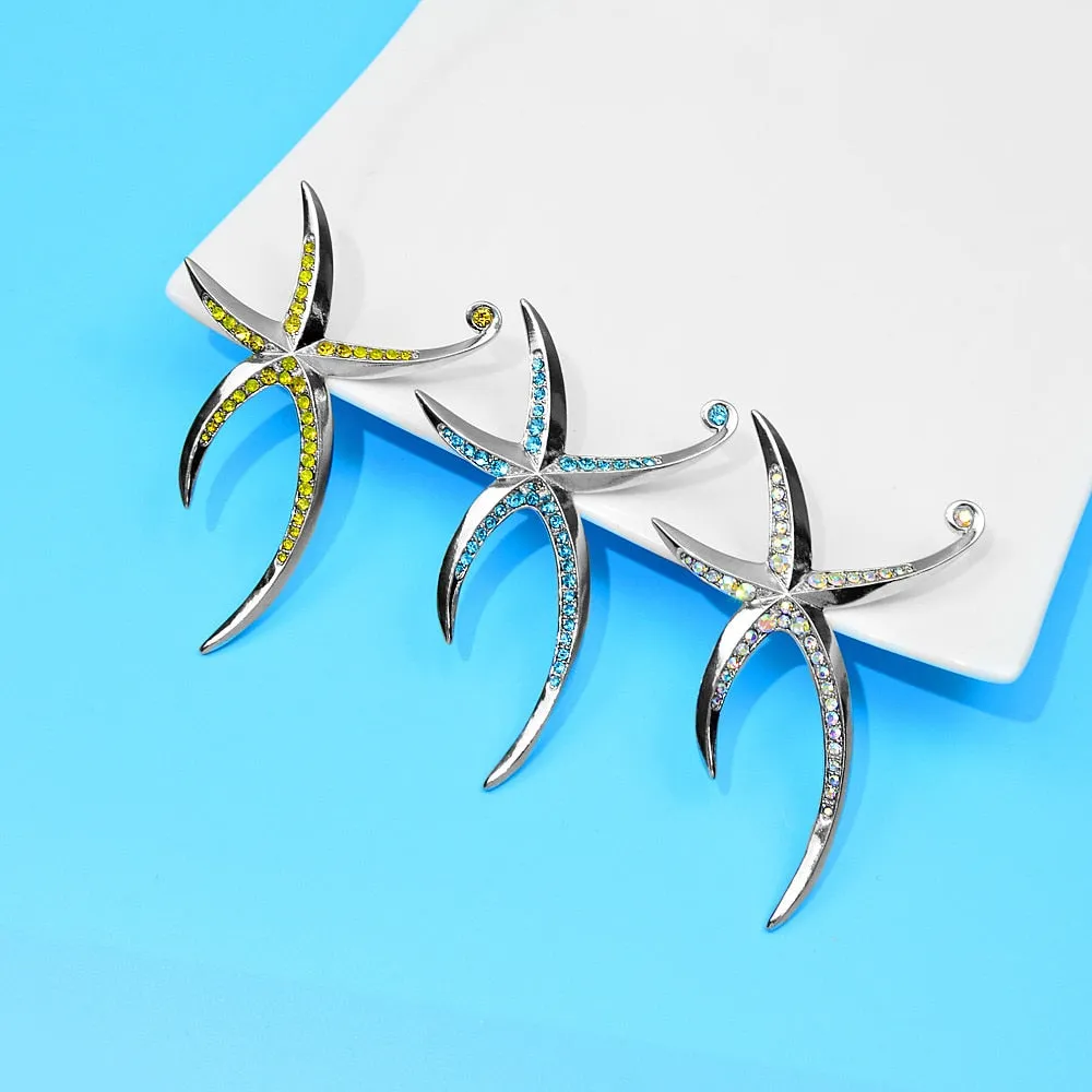 Beautiful Large Starfish Brooches For Women Rhinestone
