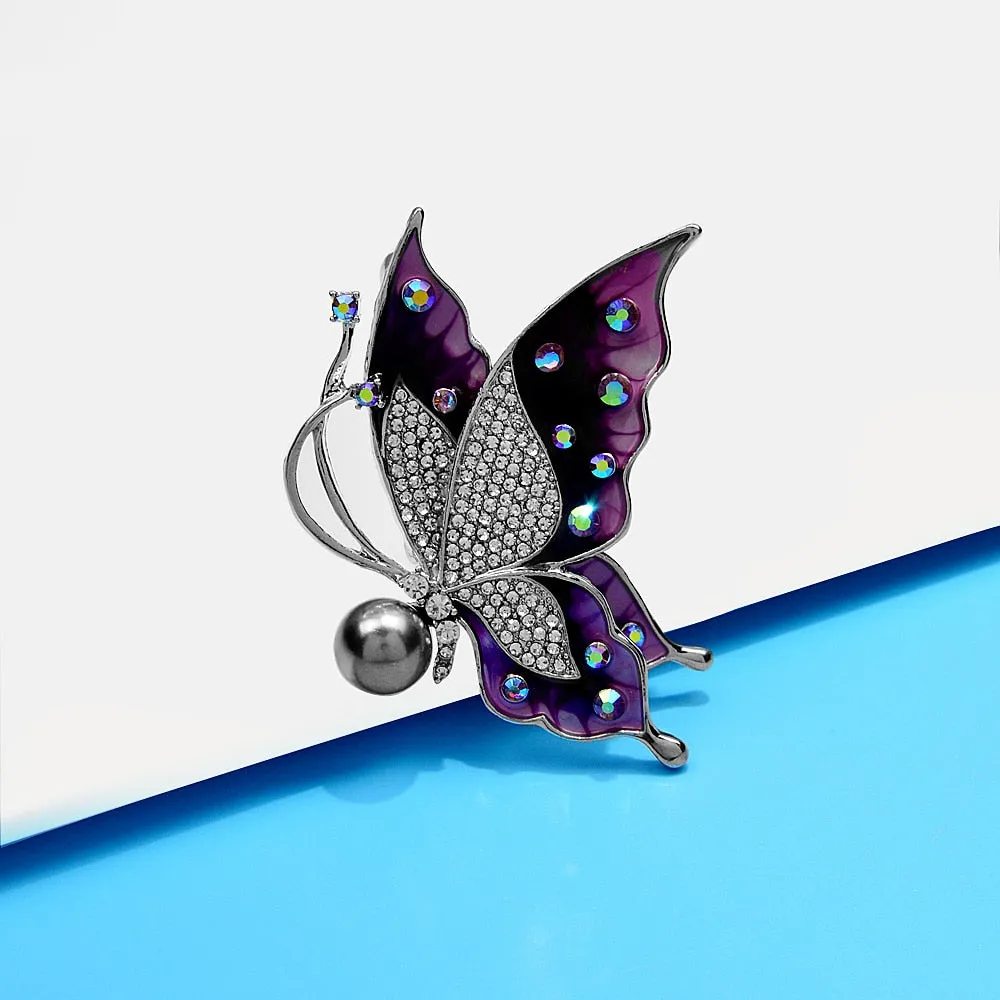 Beautiful Rhinestone Butterfly Brooches For Women Elegant Insect Pin Enamel Jewelry