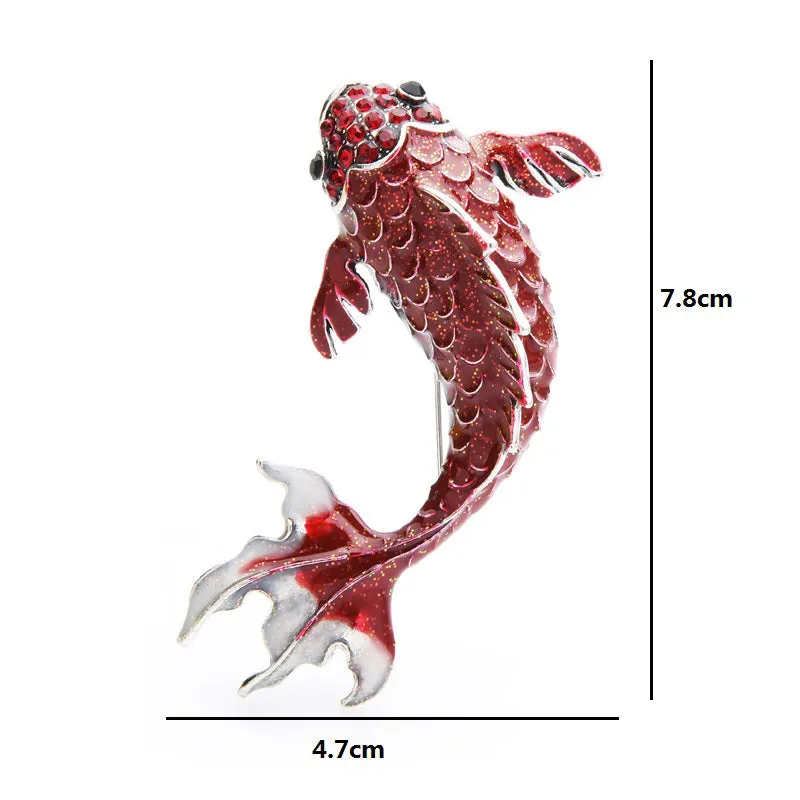 Big Red Carp Fish Brooches For Women Metal Rhinestone Fish Animal Brooch