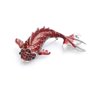 Big Red Carp Fish Brooches For Women Metal Rhinestone Fish Animal Brooch