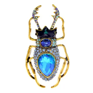 Blue Crystal Beetle Brooches For Women Vintage Bug Pin Insect Jewelry