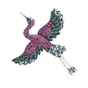 Blue Pink Rhinestone Crane Bird Brooches Women Alloy Sparking Animal Party Casual Brooch