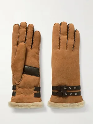 Bombera buckled leather-trimmed shearling gloves