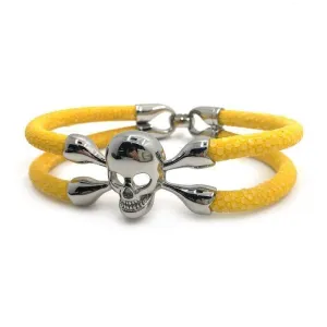 Bravura Leather Silver Crossbones