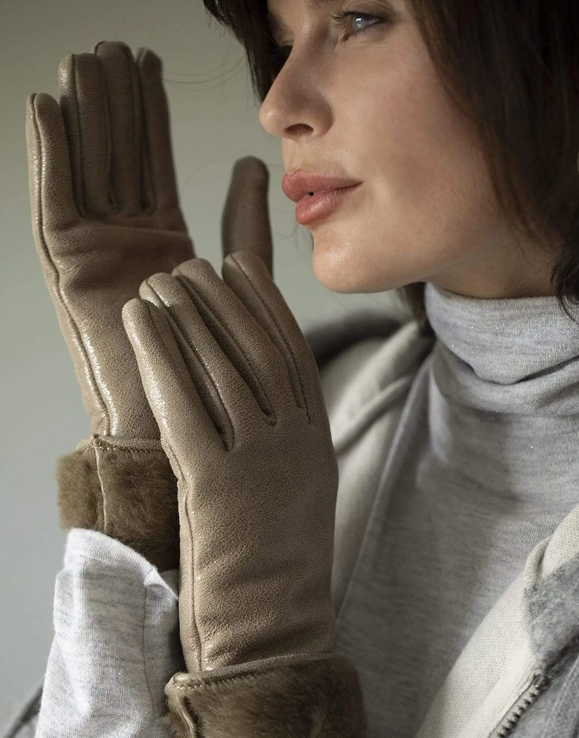 Buffered Leather Shearling Gloves