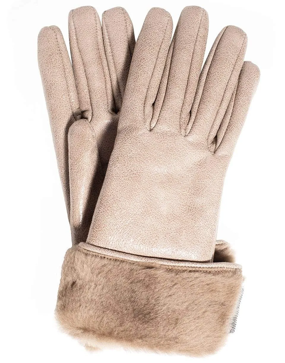 Buffered Leather Shearling Gloves