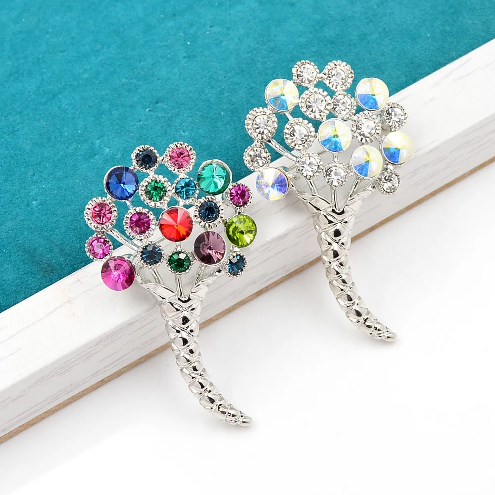 Colorful Rhinestone Flower Brooches For Women
