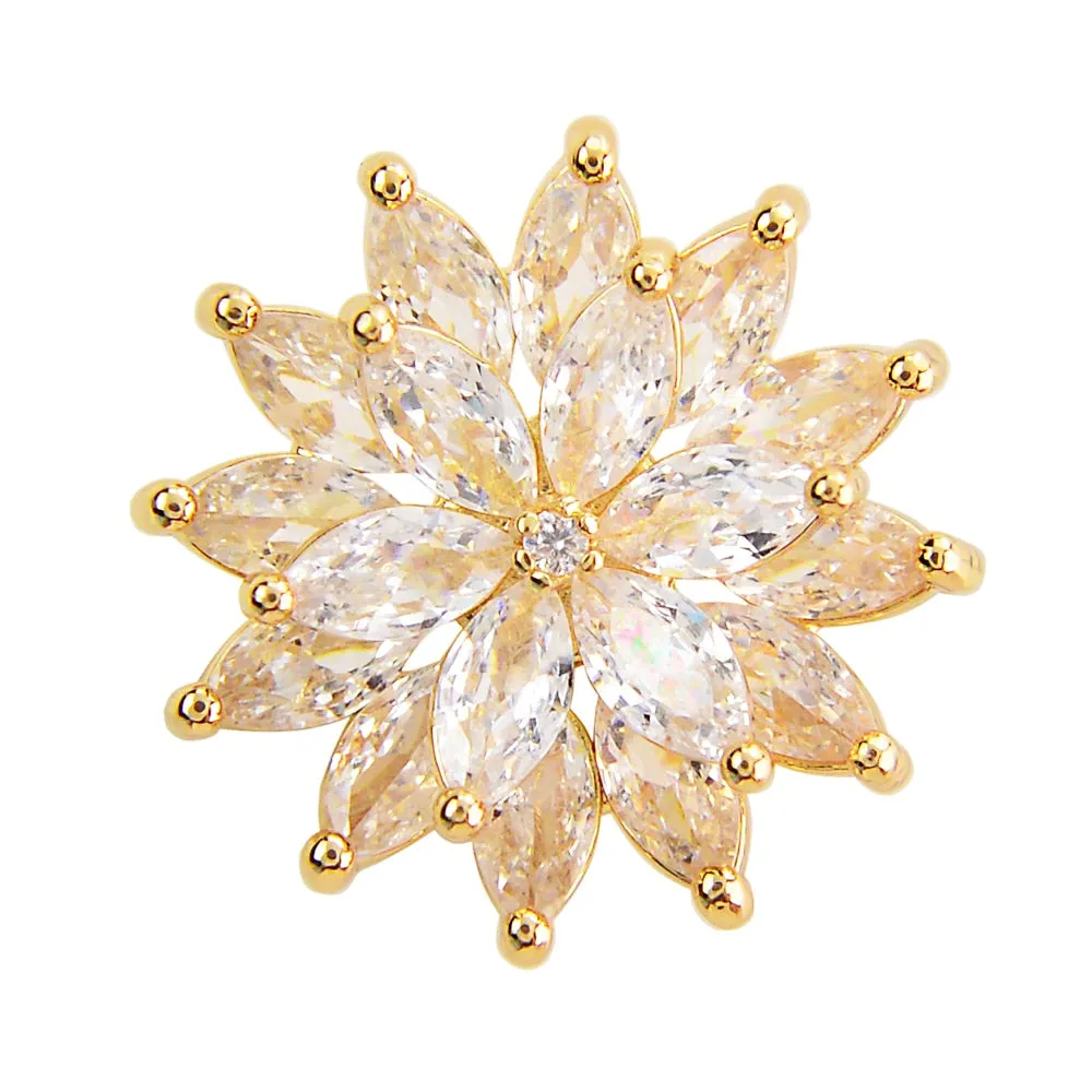 Copper And Cubic Zirconia Flower Pins Brooches For Women