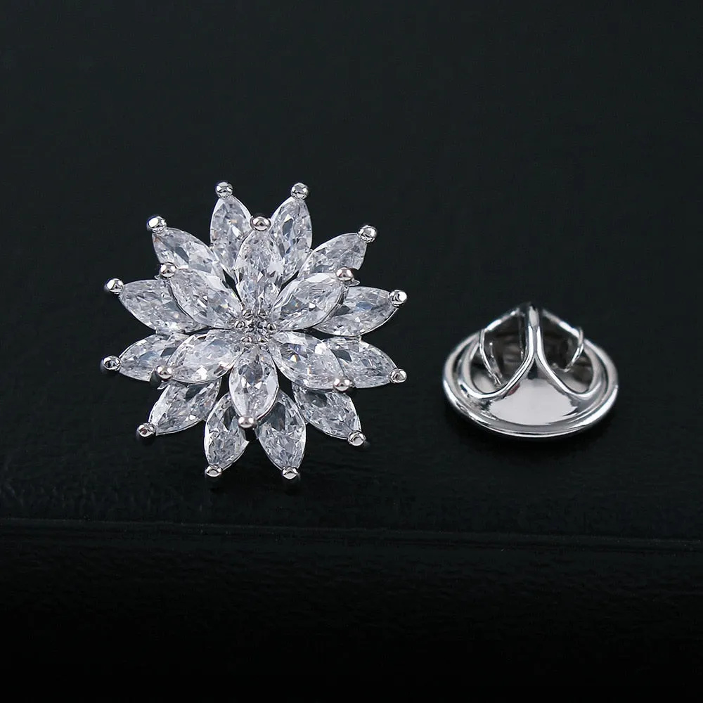 Copper And Cubic Zirconia Flower Pins Brooches For Women