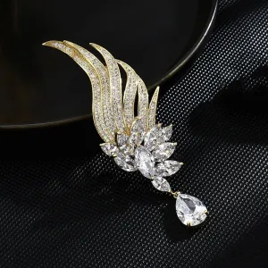 Copper Micro Inlaid Cubic Zirconia Angel Feathers Luxury Brooch Jewelry Gift