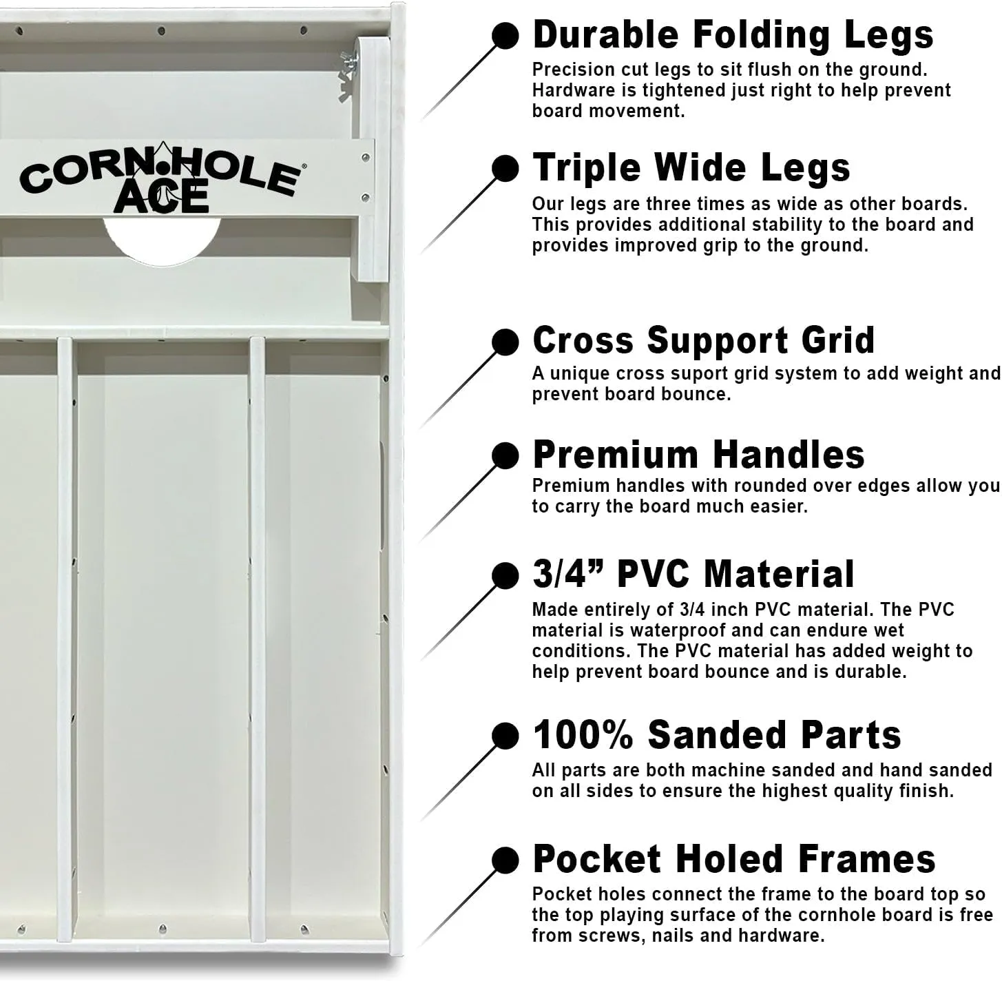 CornholeAce ACE Zone All Weather Pro Cornhole Board Set, Waterproof 4x2 Regulation Size, Made in USA, Triple Wide Legs, 3/4" PVC, Official Pro Tournament Boards, Rain Proof & Outdoor-Ready (2 Boards)
